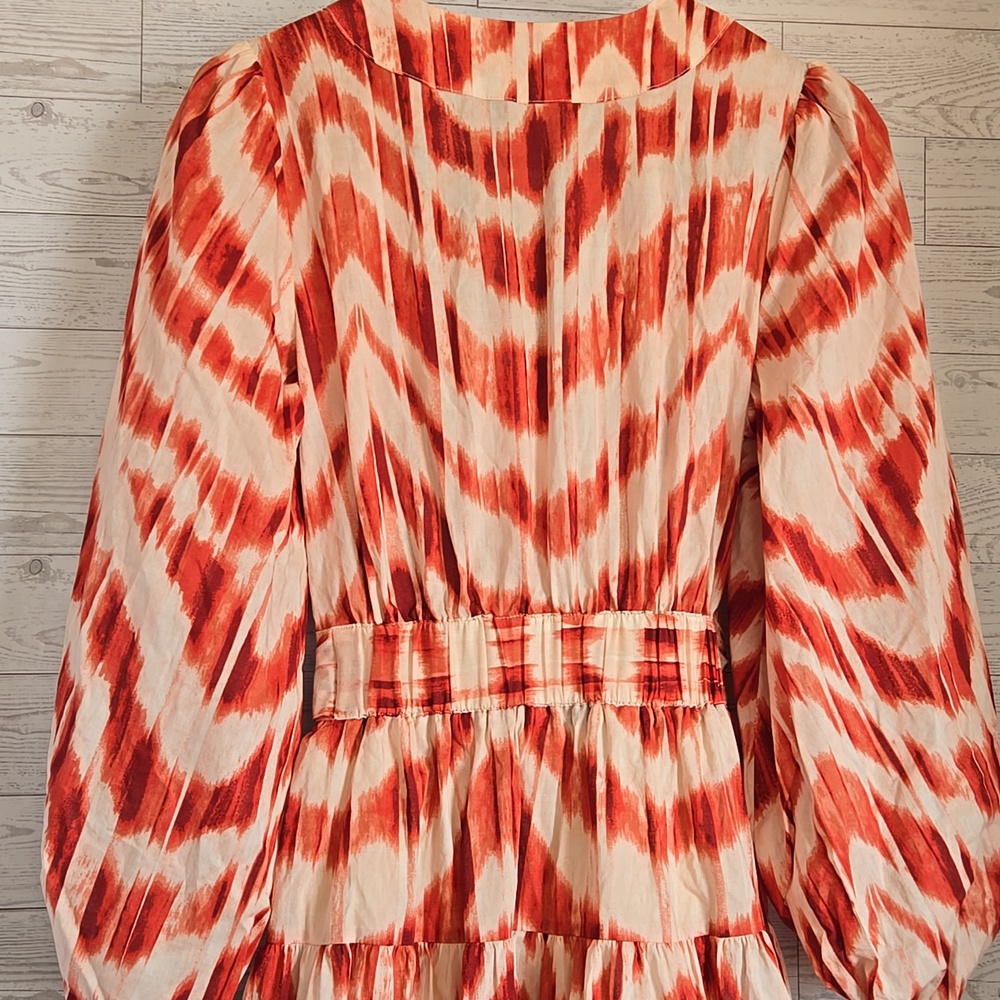 Banana Republic Red and Cream Printed  Tiered Dress - Picture 8 of 10